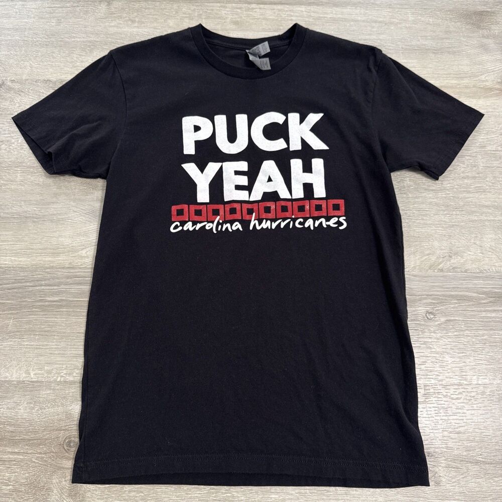 Carolina Hurricanes Shirt Puck Yeah NHL Hockey Men's Black Small 100% Cotton